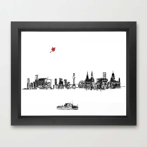 Liverpool City Skyline Art Print Wall Poster Contemporary Decor