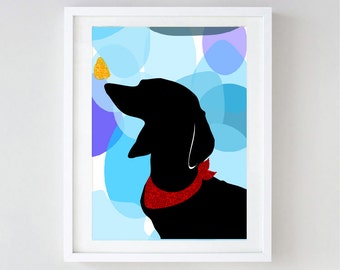 NEW ! Dachshund Dog - Fine art print, portrait, dog art prints, sausage dog art,  black Silhouette, animal, Dachshund Gifts, Dog Gift Ideas