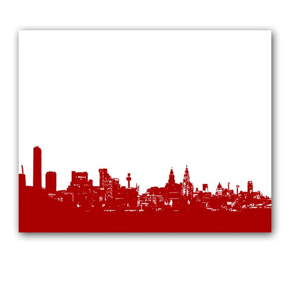 Liverpool Skyline In Red Fine Art Print Modern Decor Wall Art Etsy