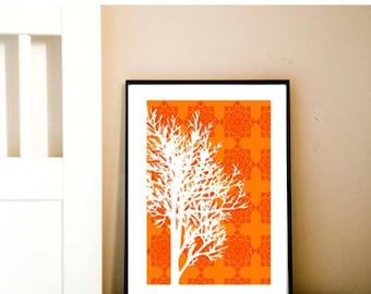 Autumn tree print -  Auntumn season, fall season, orange and yellow , wall decor