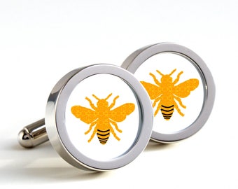 Honeybee Cufflinks - Gift cufflinks, Men's Cufflinks,  Husband, Wedding gift, Novelty cufflinks for him, Honey bee Gifts for bike lover