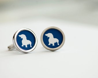 Dachshund dog on your cufflinks on blue -  Mens Cufflinks, Husband, Wedding gift, Novelty cufflinks for him, Dachshund Gifts, Dog Gift Ideas