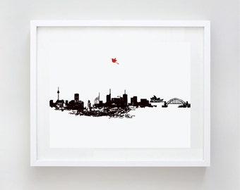 Sydney City Skyline Fine Art Print Home Decor, Harbour Bridge, Sydney Opera House, city skyline, Australia