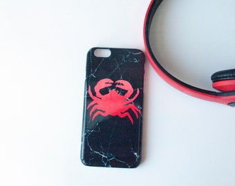 Red Crab on Black Marble  on Phone Case -   iPhone 11, iPhone X, Marble, Black Marble, Sea Animal,Crab,  Samsung Galaxy S9