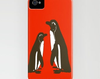 Penguins on Red Phone Case -   iPhone 14, iPhone 14 Plus, Samsung S21, Gift Ideas, Penguin gifts , iPhone 11