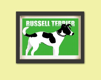 Jack Russell Terrier Dog Art   Fine art print on green pattern wall decor illustration pet animal