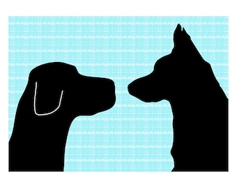 Black Labrador With German Shepherd Dog Print Face to face  - Fine art print, two dogs, dog decor, black silhouette, pet lover