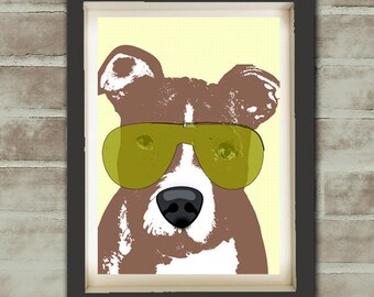 American Pit Bull Terrier Dog - Fine art print, dog lover, sun glasses, wall art, decor, pit bull terrier