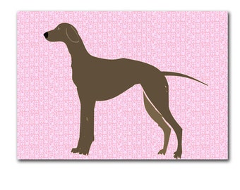 Greyhound Art  - Fine art print , silhouette on pink damask, brown greyhound,  racing dog