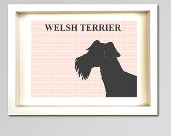 Welsh Terrier Art - Fine art print, welsh terrier dog , gray silhouette