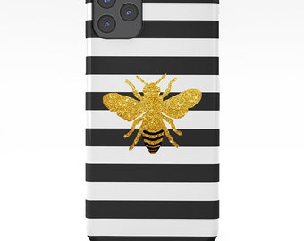 Honeybee on golden print phone case - spring, honeybee,    iPhone 14, iPhone 14 Plus, gold glitter effect, iPhone 11