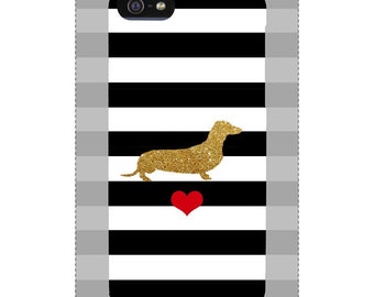 Dachshund Dog in Golden Effect Phone Case II -  Dog Gift Ideas, iPhone 14, iPhone 14 Plus, Dachshund Gifts, Samsung Galaxy S6, iPhone 11