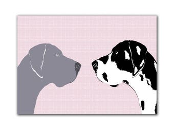 Harlequin Great Dane and Blue Dane  Dogs  -  Fine art print, dog art prints, two dogs,  great dane art,  great dane