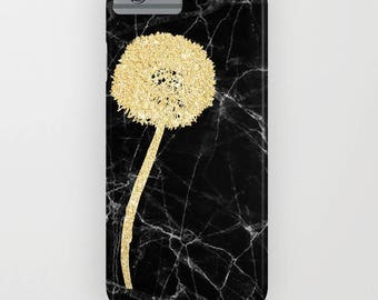 Black Marble with Golden Dandelion on Phone Case -   iPhone 11, iPhone X, Marble, Black Marble, gold dandelion , Samsung Galaxy