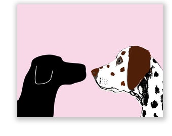 Black Labrador With Dalmatian Dog with BrownEars  - Fine art print, two dogs, dog decor, black silhouette, pet, animal, Dog art