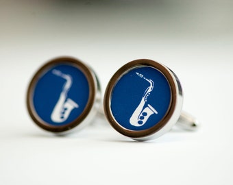 Saxophone on cufflinks - Musicial cufflinks, Men's Cufflinks,  Husband, Wedding gift, Novelty cufflinks for him