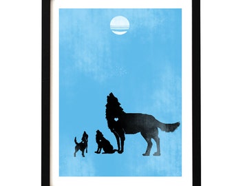 Following dad - howling wolves art print, Mothers Day