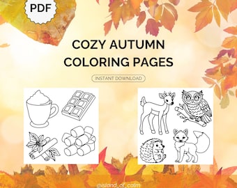 Herbstliches Malbuch PDF: 31 handgezeichnete Arbeitsblätter (Instant Download)