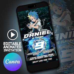 Beyblade-Geburtstags-Videoeinladung - Bearbeitbare Jaxon Cross Party (Instant Download)