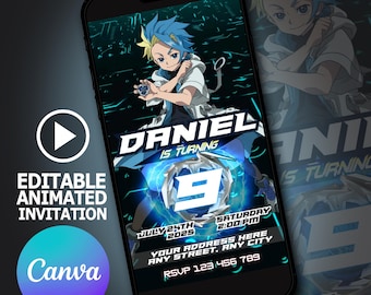 Invitación de video de cumpleaños de Beyblade - Fiesta Jaxon Cross editable (descarga instantánea)