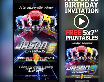 Power Rangers Animated Birthday Invitation Personalized: Fast Digital Delivery