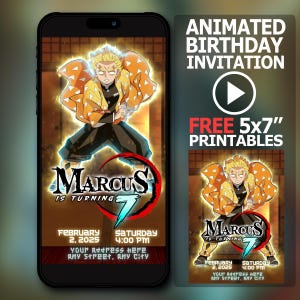 Zenitsu Animated Birthday Invitation: Personalized Kids Party Video (Digital Delivery in 1 Hour)