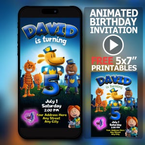 Video Dog Man Invitation, Movie Personalized Animated Evite, Digital Birthday Video Invite, Bday Party, Ready in just 1 hour!
