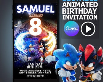 Bewerkbare Sonic x Shadow verjaardagsuitnodiging video - direct downloaden - feestuitnodiging voor kinderen