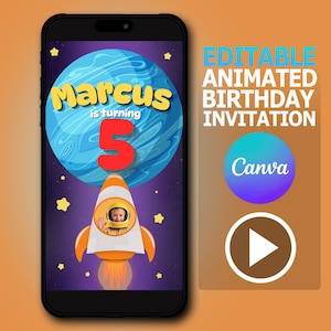 Editable Outer Space / Astronaut Birthday Invitation Video- Instant Download - Party Invitation for Kids