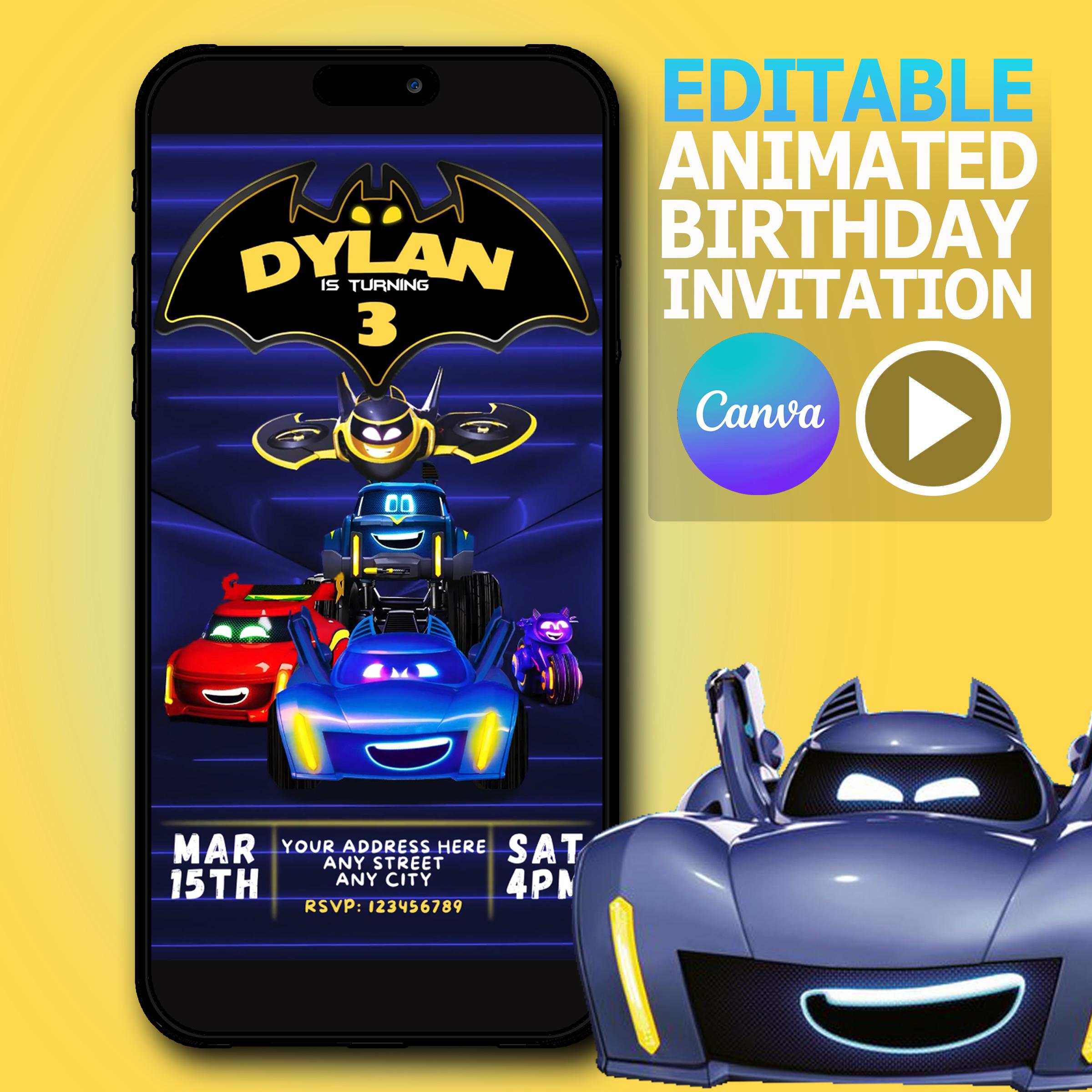 Editable Batwheels Birthday Invitation Video- Instant Download - Party ...