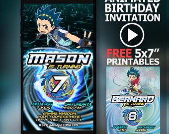 Vídeo de invitación de cumpleaños de Beyblade: Invitación animada para fiesta infantil (Entrega digital en 1 hora)