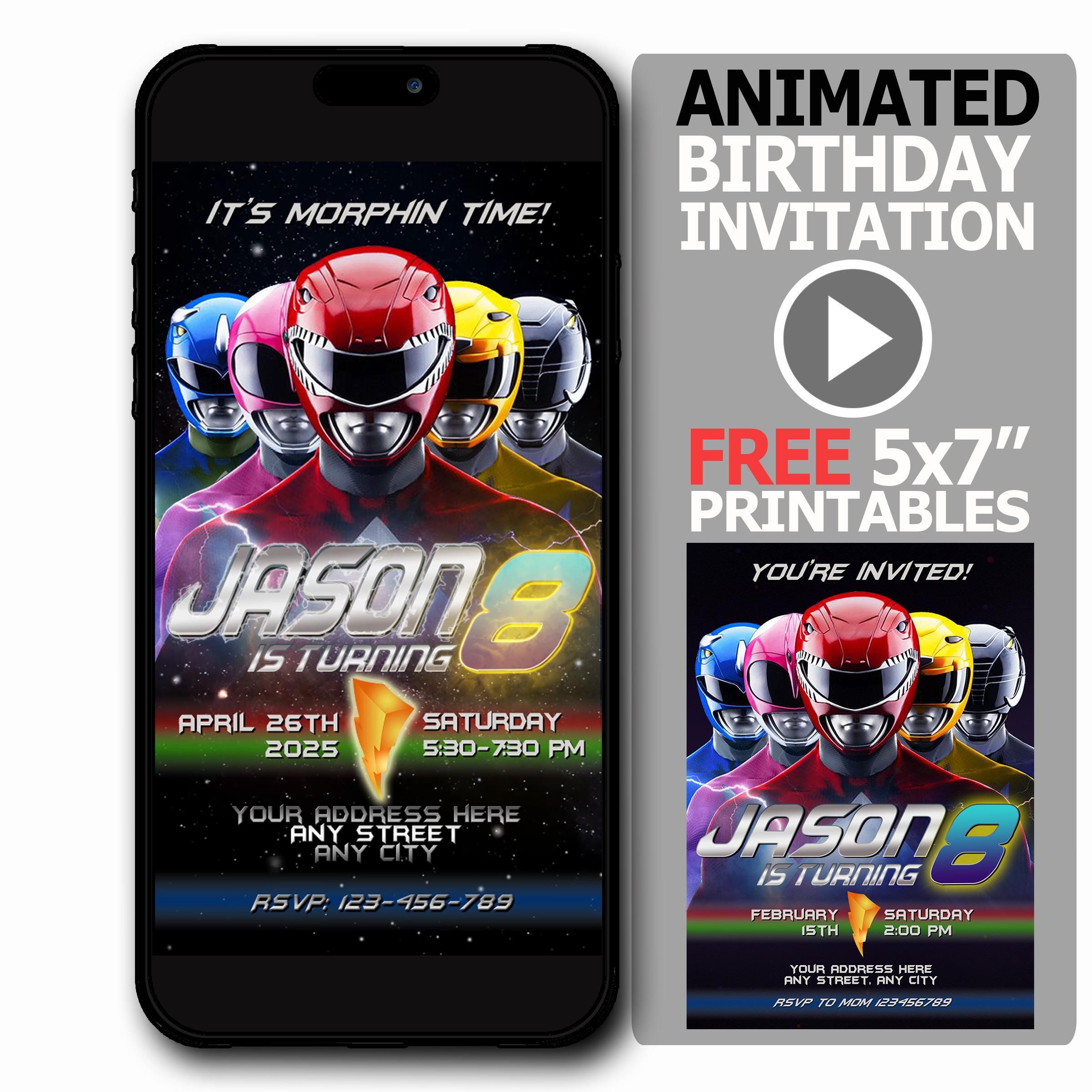 Power Rangers Animated Birthday Invitation Personalized: Fast Digital ...