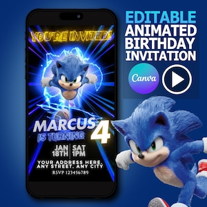 Bearbeitbare MP4 Sonic Video Geburtstagseinladung - Bearbeitbare Einladungsvorlage - Party für Kinder - Sofortiger Zugriff - Partyeinladung