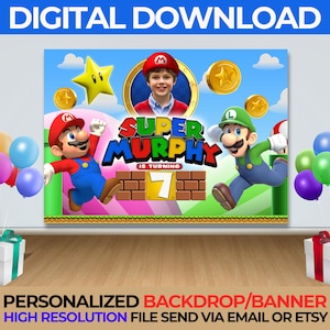 Super Mario Bros Birthday Party Backdrop / Banner