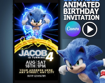 Bewerkbare Sonic the Hedgehog verjaardagsuitnodiging video - direct downloaden - uitnodiging voor feest voor kinderen