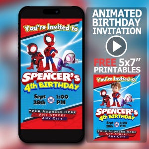 Spidey and His Amazing Friends Video Invitation | Personalized Spiderman Birthday Evite | Digital Animated Spidey & Friends Party Invite