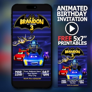 Batwheels Birthday Invitation Video: Animated Kids Party Invite (Digital Delivery in 1 Hour)