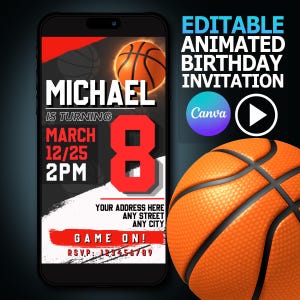 Editable Basketball Birthday Invitation Video- Instant Download - Party Invitation for Kids