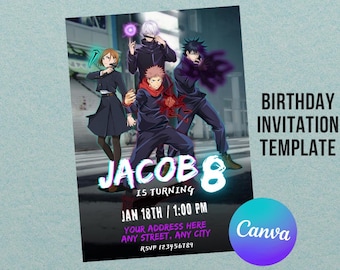 Editable Jujutsu Kaisen Birthday Invitation Template (Digital Download)