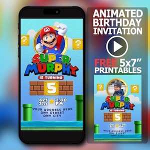 Vídeo Convite de Aniversário Mario Bros, Convite de Aniversário Super Mario, Convites para Festa de Aniversário, Convite Digital para Festa - Pronto em 1 Hora
