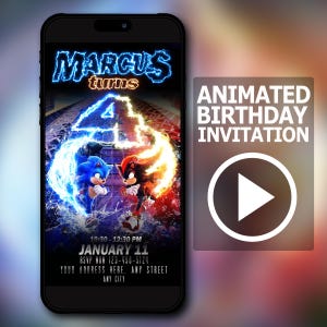 Faire-part d'anniversaire Sonic x Shadow vidéo, invitation à une fête numérique instantanée pour enfants, invitation à une fête animée, prête en 1 h
