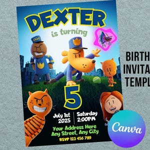 Modèle d'invitation homme chien modifiable - imprimables - carte d'anniversaire personnalisée - fête pour les enfants - téléchargement immédiat - modèle canva