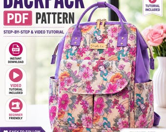 Floral Backpack Sewing Pattern PDF | DIY Backpack Tutorial | Cute Bag Pattern | Instant Download | Video Tutorial Included