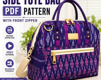 Side Tote Bag Sewing Pattern PDF | Shoulder Bag Tutorial | Zipper Bag Pattern | DIY Bag Pattern | Instant Download