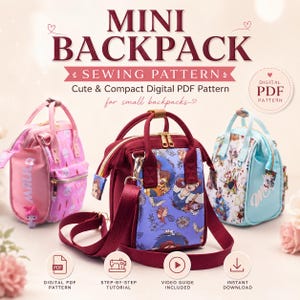 Mini Backpack PDF Sewing Pattern, Cute Small Backpack Tutorial, DIY Bag Pattern, Instant Download, Video Tutorial Included