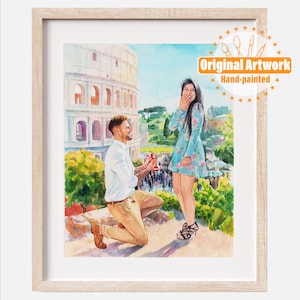 Couple Proposal Portrait, Custom Portrait From Photo, Engagement Gift, Gift for Couples, Anniversary Gift for Him, Watercolor Painting