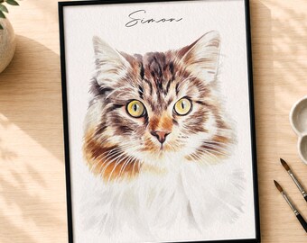 Hand Painted Watercolor Pet Portrait,Custom Cat Portrait From Photo,Cat Portrait Painting,Pet Memorial Gift for Pet Lovers, Pet Loss Gift
