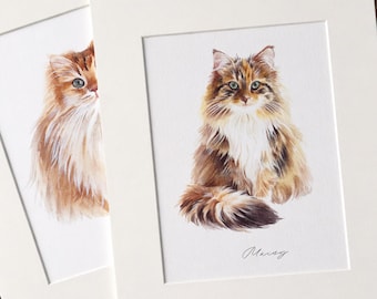 Custom Mini Watercolor Cat Portrait, Mini Cat Painting from Photos,Pet Portrait Art,Pet Memorial, Pet Portrait from Photo,Cat lover Gift