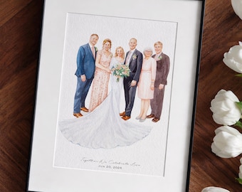 Custom Hand Painted Bride and Parents Portrait, Wedding Family Portrait From Photo, Mother of the Bride Gift, Father of the Bride Gift