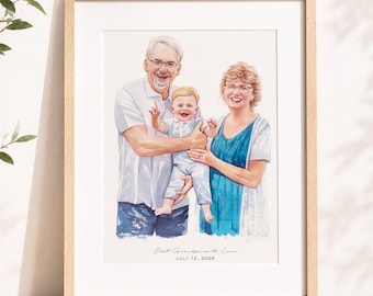 Custom Hand Painted Grandparents Portrait, Grandparent and Grandchild Portrait From Photo, Personalized Family Painting,Grandma Grandpa Gift